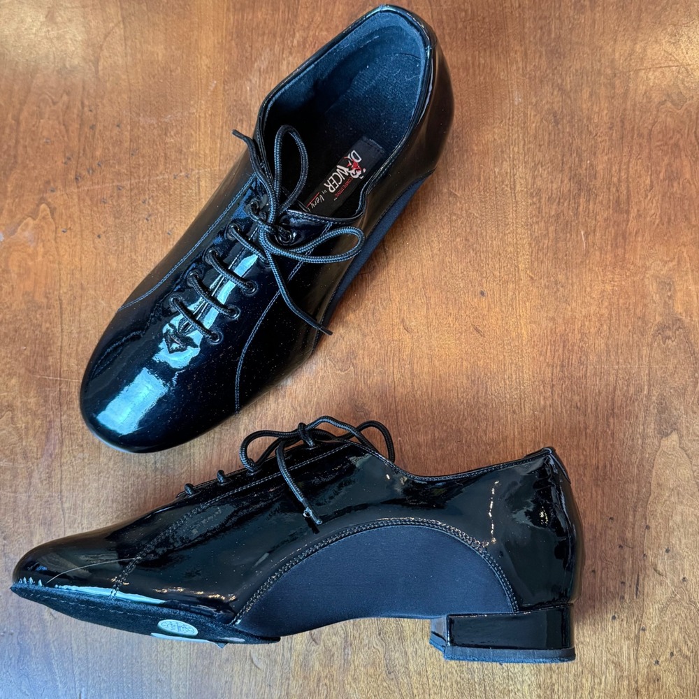 Very Fine Competitive Dancer Shoes Men 9 Black Like New Patent Ballroom CD9317